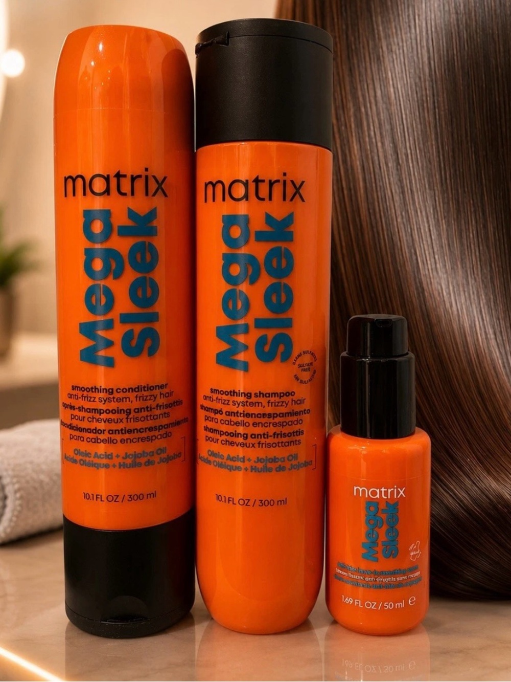 Matrix Mega Sleek Anti-Frizz Shampoo, Conditioner & Topcoat Serum Trio Set NEW!